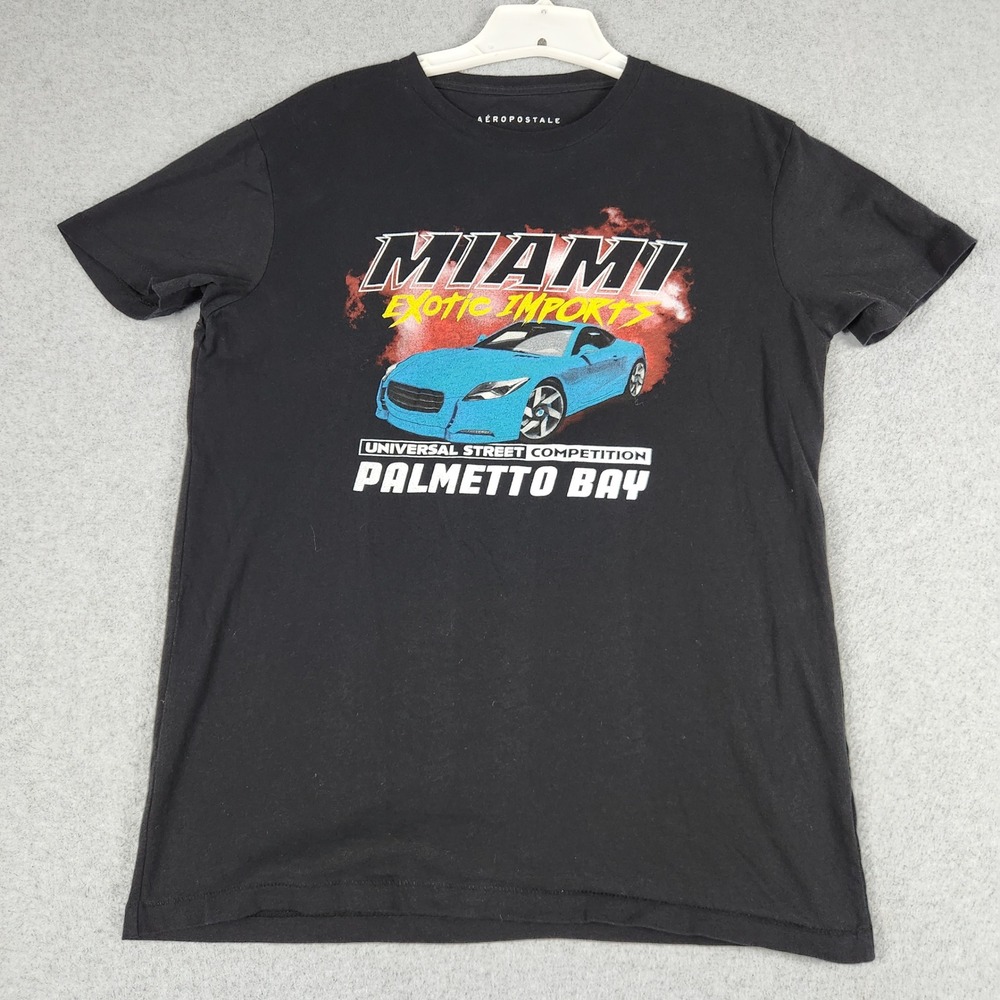 Aeropostale T-Shirt Men's M Black Graphic Print Short Sleeve Crew Neck Pullover